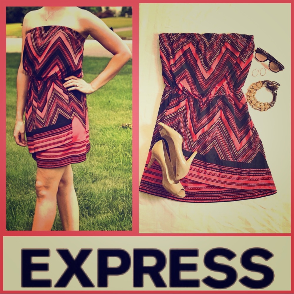 SALE 🛑Express Pink & Navy Tube Top Dress, Medium - Picture 3 of 8